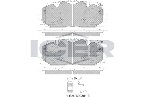 Колодки гальмівні (передні) Audi A4/A5/Q5/Q7 15-/ A5 Sportback 07-17/ A6/A7/A8/Q3/Q8/VW Touareg 17- ICER 182254 (фото 1)
