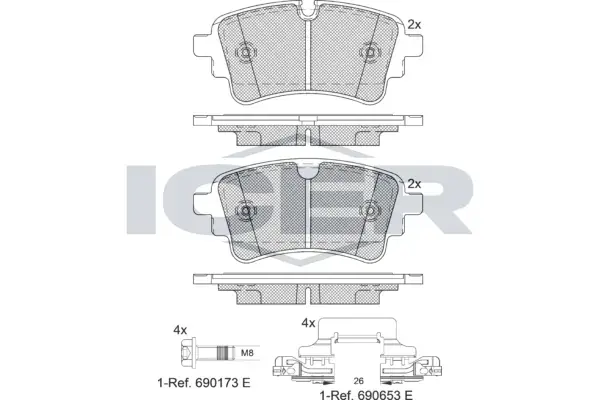 Колодки гальмівні (задні) Audi A4/A5/A6/A7/A8/Q5/Q7 15-/VW Touareg 17- ICER 182256-203 (фото 1)