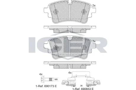 Колодки гальмівні (задні) Audi A4/A5/A6/A7/A8/Q5/Q7 15-/VW Touareg 17- ICER 182256-203
