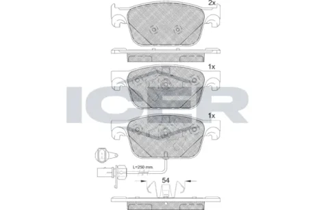 Колодки гальмівні (передні) Audi A4 15-/Audi A5 09- (+датчик) ICER 182270