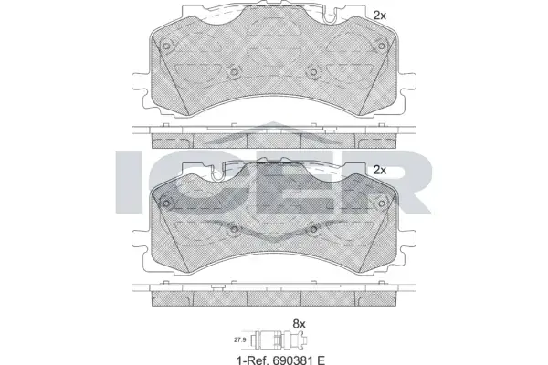 Колодки гальмівні (передні) Audi A6/A7/A8/Q8 17-/Q7 15-/VW Touareg 17- ICER 182281 (фото 1)