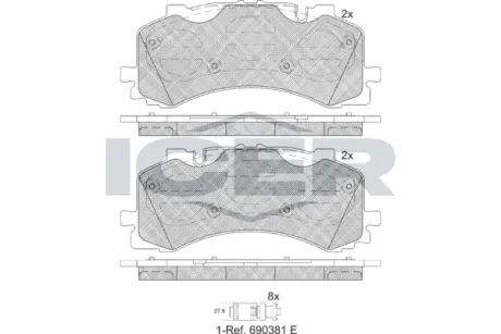 Колодки гальмівні (передні) Audi A6/A7/A8/Q8 17-/Q7 15-/VW Touareg 17- ICER 182281