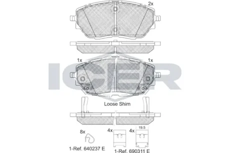 Колодки гальмівні (передні) Toyota Corolla 19-/C-HR 16- ICER 182287