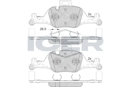 Колодки гальмівні (передні) BMW 3 (G20-21/G80-81)/X3-X6 18-/5 (G30/G31/F90)/6 (G32)/7 (G11/G12) 15- ICER 182291