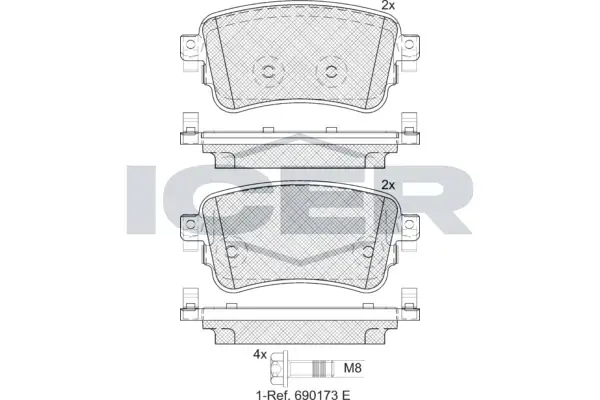 Колодки гальмівні (задні) Citroen Jumpy/C4/Peugeot Expert 16-/Opel Vivaro 19-/Fiat E-Scudo 22- ICER 182294 (фото 1)