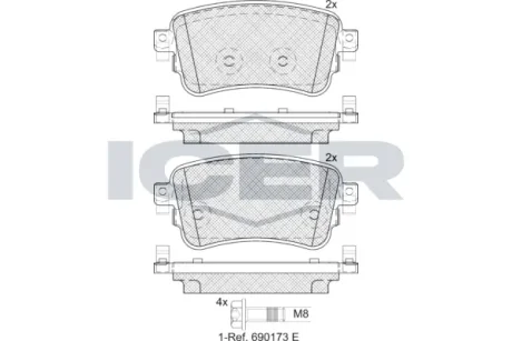 Колодки гальмівні (задні) Citroen Jumpy/C4/Peugeot Expert 16-/Opel Vivaro 19-/Fiat E-Scudo 22- ICER 182294