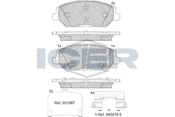 Колодки гальмівні (передні) Hyundai i30 16-/Kia Cee\'d/Pro Cee\'d 18-/Xceed 19- ICER 182320 (фото 1)