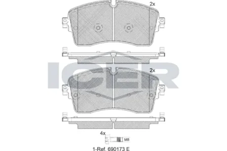 Колодки гальмівні (передні) Land Rover Discovery 14-/Range Rover 11- ICER 182335