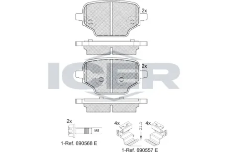 Колодки гальмівні (задні) Citroen Berlingo/Opel Combo E/Peugeot Partner 18-/Toyota Proace 19- ICER 182347