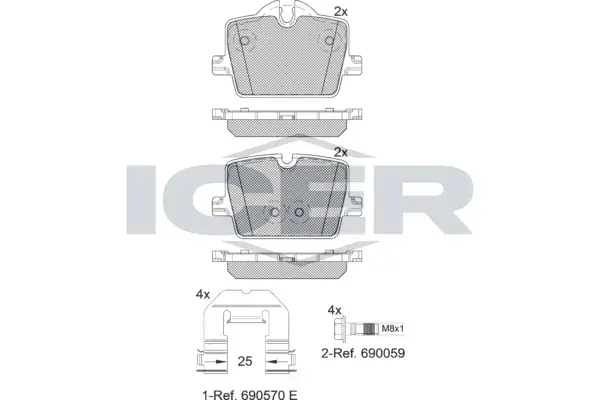 Колодки гальмівні (задні) BMW 3 (G20/G21/G80/G81)/Z4 (G29) 18-/4 (G22/G82)/i4 20-/Toyota Supra 19- ICER 182363 (фото 1)