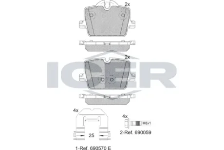 Колодки гальмівні (задні) BMW 3 (G20/G21/G80/G81)/Z4 (G29) 18-/4 (G22/G82)/i4 20-/Toyota Supra 19- ICER 182363
