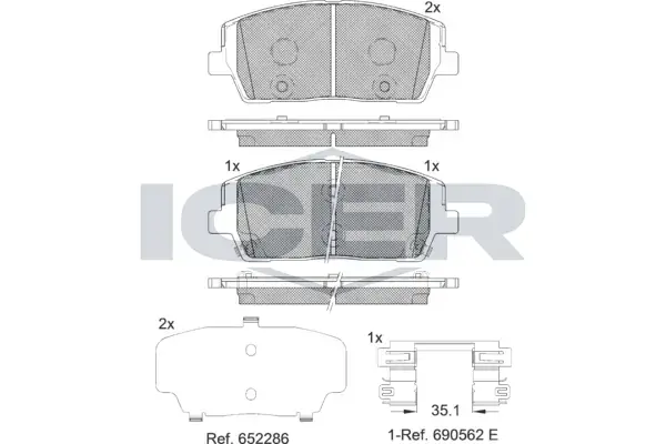 Колодки гальмівні (передні) Hyundai Santa Fe/Palisade 18-/Kia Sorento 15-/Telluride 19- ICER 182378 (фото 1)