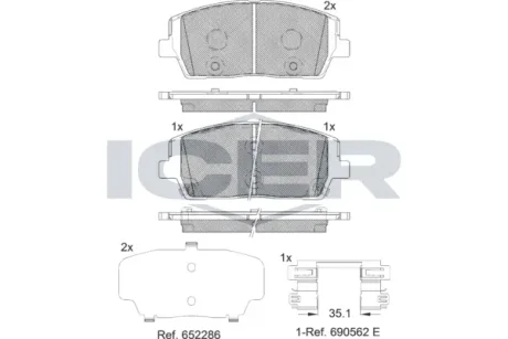 Колодки гальмівні (передні) Hyundai Santa Fe/Palisade 18-/Kia Sorento 15-/Telluride 19- ICER 182378