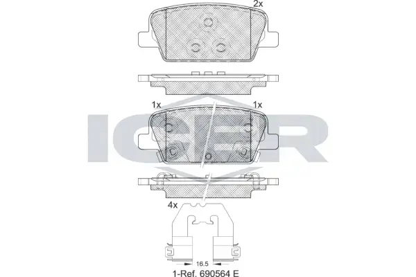 Колодки гальмівні (задні) Hyundai Santa Fe 18- ICER 182388 (фото 1)