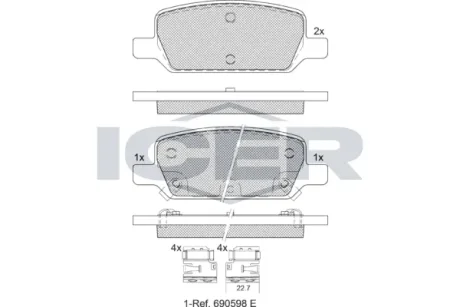 Колодки гальмівні (задні) Tesla Model 3 17-/Model Y 19- ICER 182412