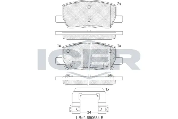 Колодки гальмівні (задні) Tesla Model S/Model X/Model Y 12- ICER 182461 (фото 1)