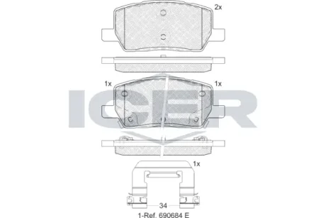 Колодки гальмівні (задні) Tesla Model S/Model X/Model Y 12- ICER 182461