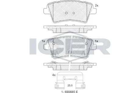 Колодки гальмівні (задні) Kia Optima 2.0 T-GDI 15-19 ICER 182467