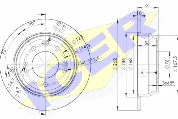 Диск гальмівний (задній) Hyundai i30 07- (262x10) (з покриттям) (повний) ICER 78BD0581-2 (фото 1)
