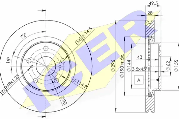 Диск гальмівний (передній) Toyota Aurion/Camry/Rav4 2.0-2.2 06- (296x28) (покрив.) (вентильований) ICER 78BD3107-2 (фото 1)
