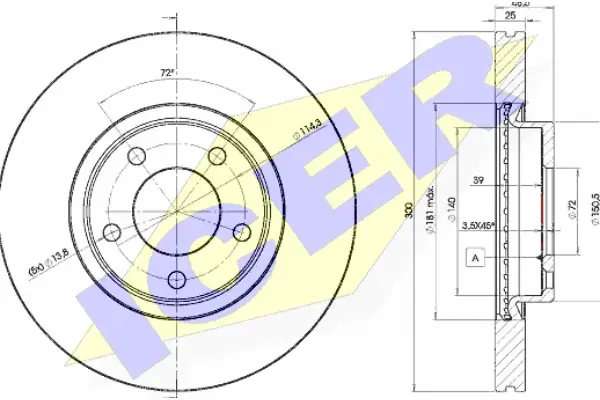 Диск гальмівний (передній) Mazda 3 03-14/Mazda 5 05- (300x25) (з покриттям) (вентильований) ICER 78BD3273-2 (фото 1)