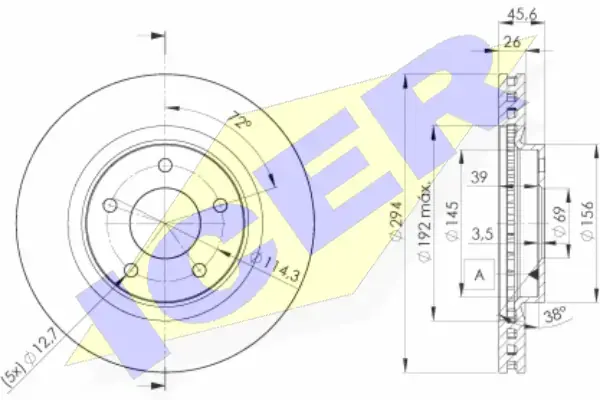 Диск гальмівний (передній) Citroen C4/Peugeot 4008/Mitsubishi Outlander 12- (294x26.3)(з покр.)(вент) ICER 78BD4644-2 (фото 1)