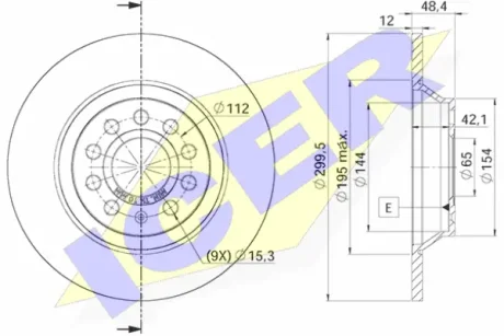 Диск гальмівний (задній) Audi A3/Q3/Skoda SuperB/VW Golf/Passat B8/Tiguan 12- (300x12)(з покр)(повн.) ICER 78BD5642-2