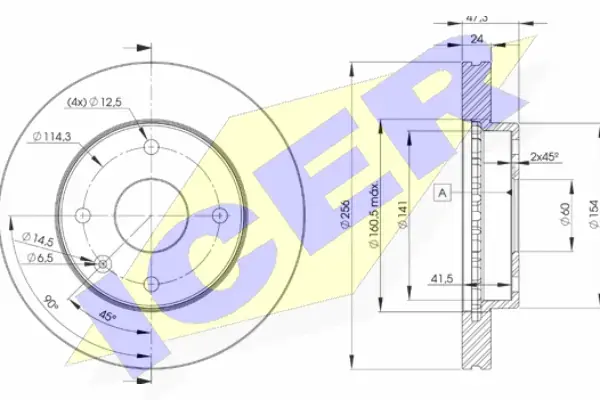 Диск гальмівний (передній) Chevrolet Lacetti/Nubira/Epica/Evanda/Rezzo 05- (256x24)(з покр.)(вент.) ICER 78BD8338-2 (фото 1)