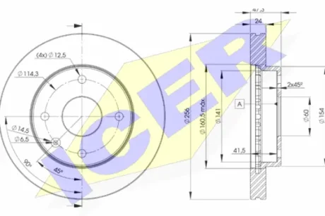 Диск гальмівний (передній) Chevrolet Lacetti/Nubira/Epica/Evanda/Rezzo 05- (256x24)(з покр.)(вент.) ICER 78BD8338-2