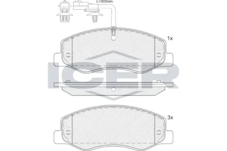 Колодки гальмівні (задні) Renault Master III/Opel Movano B/Nissan NV400 10- (+датчик)(спарка) ICER LM2000