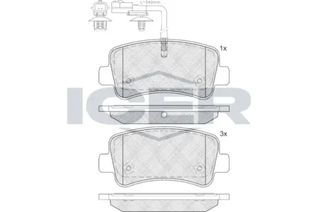 Колодки гальмівні (задні) Renault Master III/Opel Movano B/Nissan NV400 10- (+датчик)(однокатковий) ICER LM2001