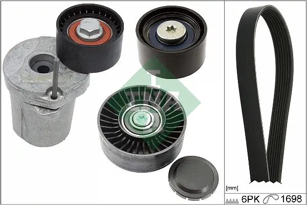 Комплект ременя генератора BMW 3 (E90/E91/E92/E93) 2.0/3.0D 04-13 (6PK 1698) N47D20 529 0369 10 INA 529-0369-10 (фото 1)
