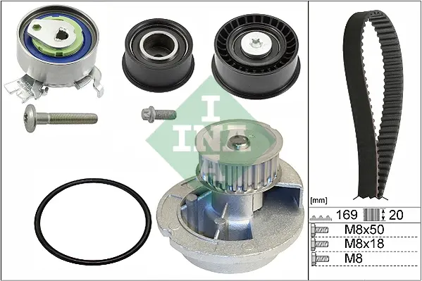 Комплект ГРМ + помпа Opel Astra F/Vectra B 1.4/1.6 16V 94-05 530 0078 31 INA 530-0078-31 (фото 1)