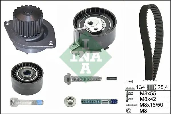 Водяний насос + комплект ременя ГРМ CITROEN C4 I (LC) 1.6 16V 11/04 - 12/13 (Вир-во) INA 530-0379-30 (фото 1)