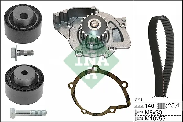 Комплект ГРМ + помпа Peugeot 406/607/807 2.2 HDi 00- (146x25.4) (538 0428 10) 530 0446 31 INA 530-0446-31 (фото 1)