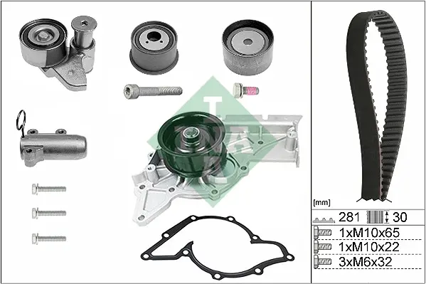 Комплект ГРМ + помпа Audi A4/A6/A8 3.0 00-06 (281x30) 530 0480 30 INA 530-0480-30 (фото 1)