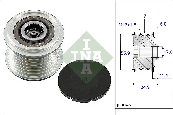 Шків генератора VAG 021 903 119 L 3.2 - 3.6 FSI 02- (Вир-во Ina) INA 535-0083-10 (фото 1)