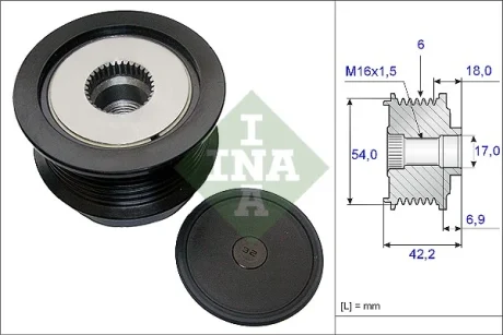 Шків генератора Opel Vectra 1.9CDTI 04-, 74/88/110kw, 6PK 535 0188 10 INA 535-0188-10