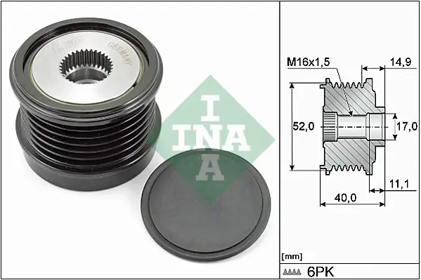 Шків генератора MB C-class (W204/W205)/E-class (W212/W213) 1.6-2.1D 08- (6PK) 535 0293 10 INA 535-0293-10 (фото 1)