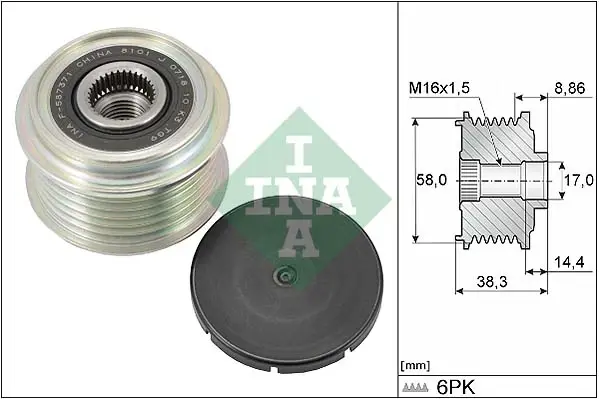 Шків генератора Hyundai Tucson/Kia Sportage 15- 535 0296 10 INA 535-0296-10 (фото 1)