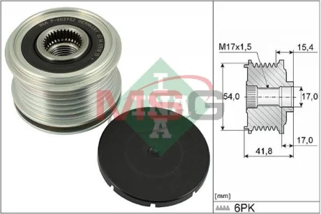 Шків генератора Citroen Jumper/Jumpy 2.0 BlueHDi, 15-, (DW10) 535 0317 10 INA 535-0317-10