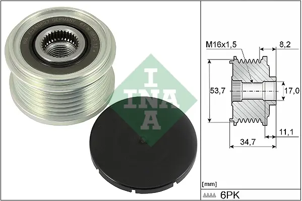 Шків генератора Opel Combo 1.3 CDTI 12- 535 0327 10 INA 535-0327-10 (фото 1)