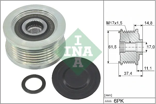 Шків генератора Fiat Bravo/Doblo/Punto/Lancia Lybra 1.9D 1.9 JTD 96-12 535 0348 10 INA 535-0348-10 (фото 1)