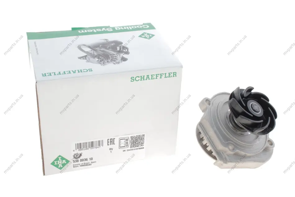 Помпа води Fiat Palio 1.2 96-/Panda 0.8-1.1 86-04/Punto 1.1-1.2 93-00/Tipo 1.1 86-93 538 0036 10 INA 538-0036-10 (фото 1)