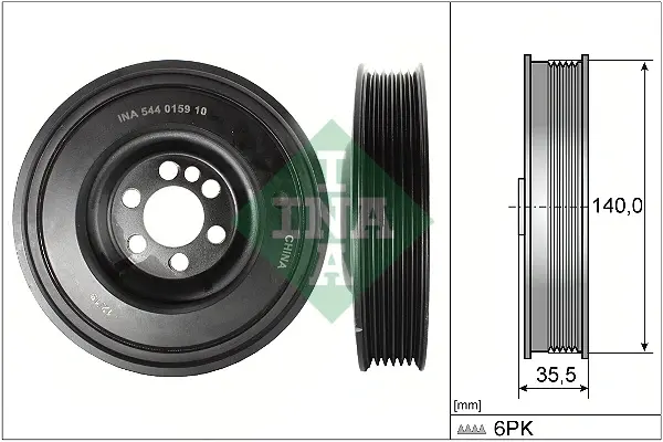 Шків колінвалу Audi A4/A6/VW Golf V/VI/VII/Passat B6/EOS 2.0TFSI 05-12 (6PK) 544 0159 10 INA 544-0159-10 (фото 1)