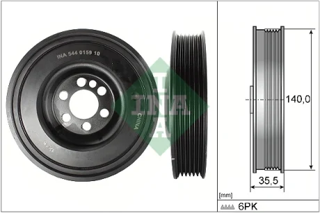 Шків колінвалу Audi A4/A6/VW Golf V/VI/VII/Passat B6/EOS 2.0TFSI 05-12 (6PK) 544 0159 10 INA 544-0159-10