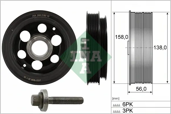 Шків колінвалу Ford Transit Custom 2.0EcoBlue 12- (+ болт) 544 0180 20 INA 544-0180-20 (фото 1)