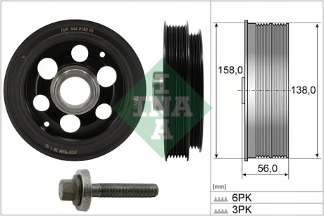 Шків колінвалу Ford Transit Custom 2.0EcoBlue 12- (+ болт) 544 0180 20 INA 544-0180-20