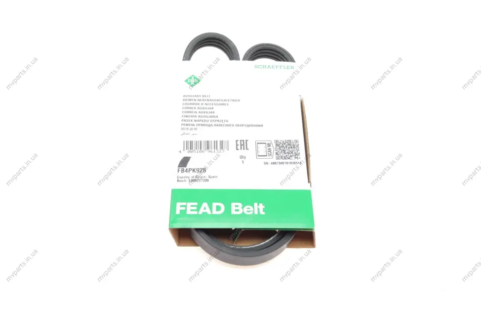 Ремінь генератора Renault Kangoo/Nissan Kubistar 1.2 16V 97- (4PK928) FB 4PK928 INA FB-4PK928 (фото 1)