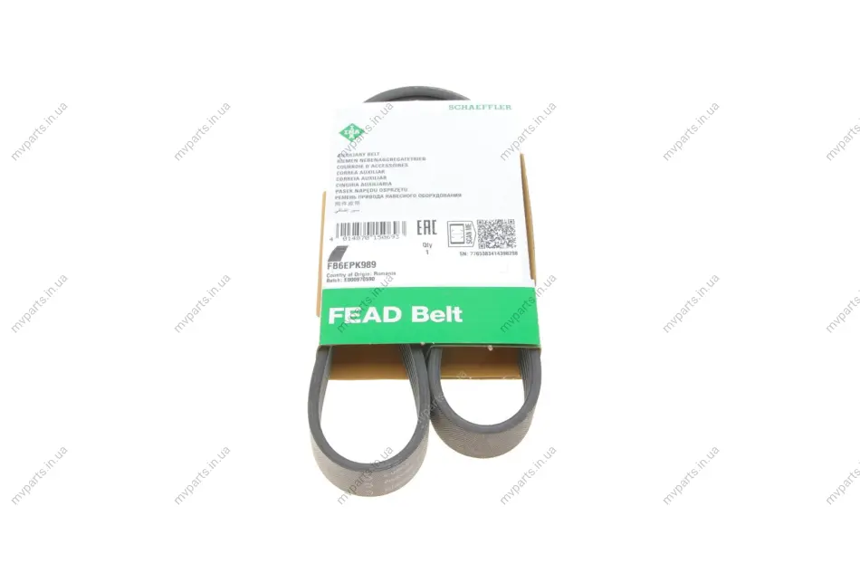 Ремінь генератора VW Polo/Up 11-/Skoda Fabia 14-/Seat Ibiza 1.0/1.6 15- (6PK989) FB 6EPK989 INA FB-6EPK989 (фото 1)